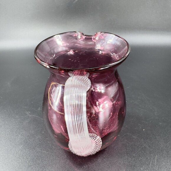 Vintage Pilgrim Glass Cranberry Small Pitcher Creamer With Clear Handle Glass - Picture 8 of 11